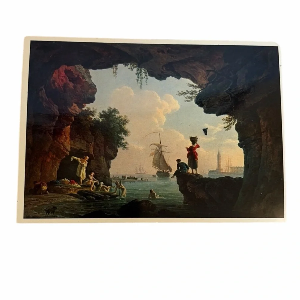 Bathers in a Cave” by Claude Joseph Vernet – Fine Art Oil Painting Postcard